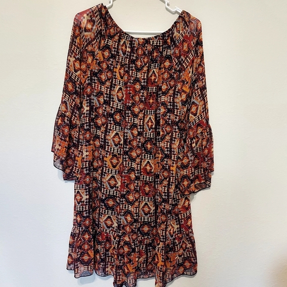 INC International Concepts Multicolor Geometric Long Sleeve Dress.  Fall Colors. - Picture 3 of 3